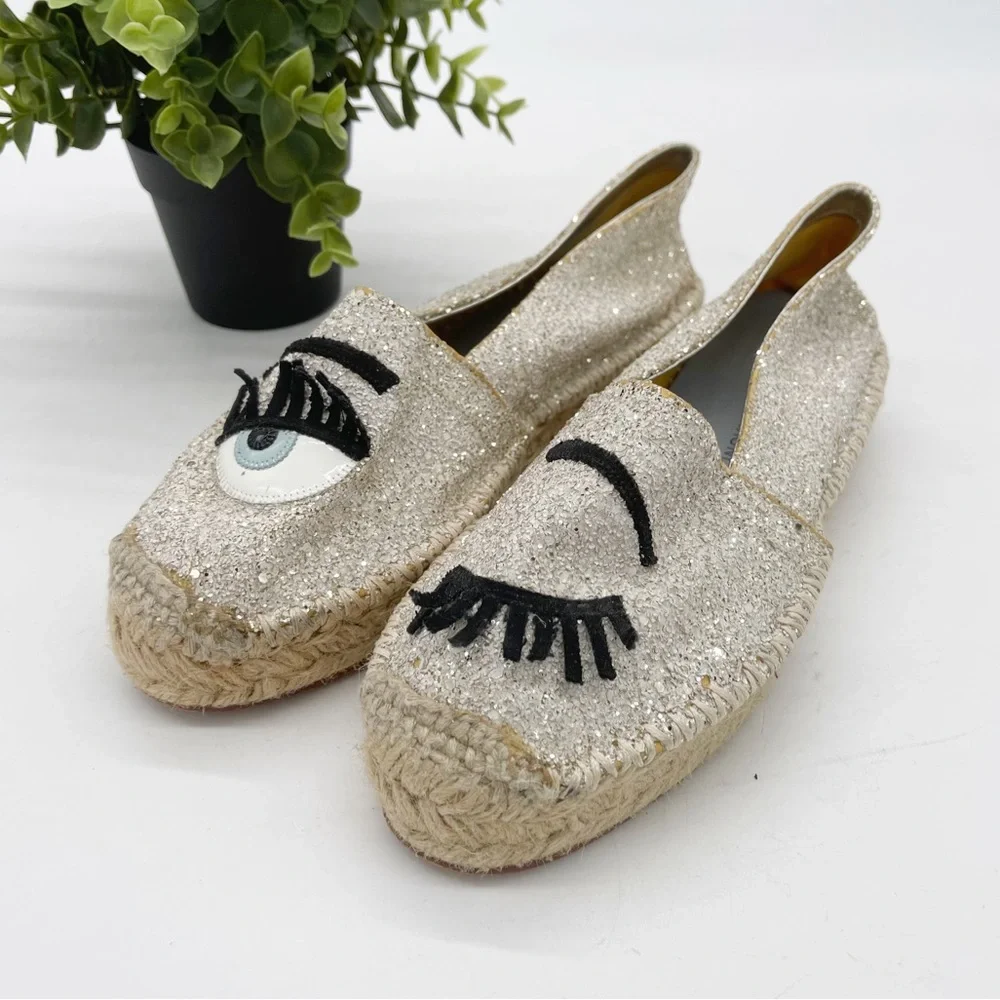 Chiara Ferragni Womens Flirting Glittered Espadrille Size 38 Slip-On Shoe